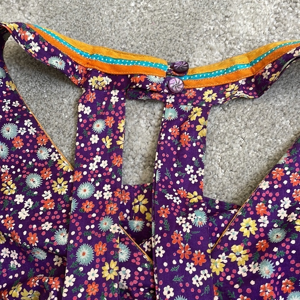 Vintage 1960s/1970s New Morning Designs Purple Floral Cotton Halter Dress 11/12 - Picture 6 of 10